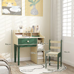 Ensemble bureau et chaise pour enfant avec étagères de rangement et tiroir, mobilier pour enfants de 3 à 10 ans, vert