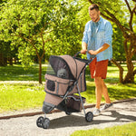 Poussette Buggy Pliable Animaux, Chariot Pliant Chien Chat, Porte-Gobelet Panier de Rangement Inclus, Roues avec Frein, Tissu 600D Oxford Acier, 75 x 45 x 97 cm Marron