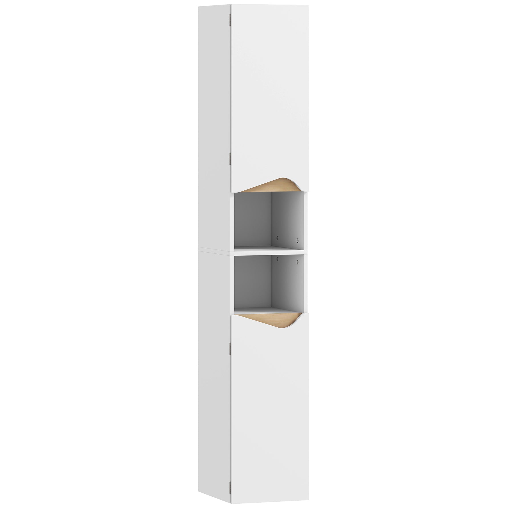 Meuble colonne salle de bain étroit, 2 portes, compartiments ouverts, étagères réglables, 30 x 34,6 x 180,5 cm, blanc