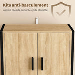 Buffet Haut Cuisine, Armoire de Cuisine, 4 Portes à Fermeture Douce, Tiroir, Plan de Travail, 60x30x170cm, Bois Naturel