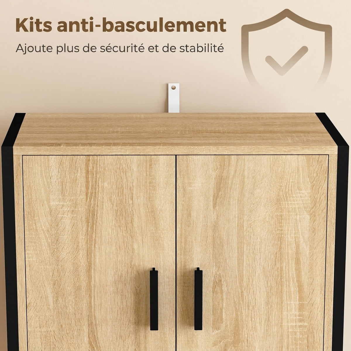 Buffet Haut Cuisine, Armoire de Cuisine, 4 Portes à Fermeture Douce, Tiroir, Plan de Travail, 60x30x170cm, Bois Naturel