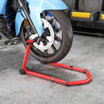 Béquille roue avant arrière charge 390kg béquille d'atelier moto bras réglable en acier, fourche en forme de U + L rouge