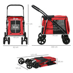 Passeggino pieghevole per animali cane gatto con cuscino incluso ruote con freno tessuto Oxford 600D 102 x 62 x 105 cm rosso