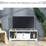 Meuble TV Banc TV Design Contemporain - 3 niches, Placard Double Porte - dim. 120L x 30l x 41H cm - Panneaux Particules Blanc