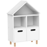 Bibliothèque enfants meuble de rangement enfants 3 niveaux avec deux tiroirs forme de maison 63,7 x 29,7 x 89 cm blanc