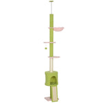 Arbre à chat du sol au plafond 5 niveaux hauteur réglable 220-240 cm plateformes fleur avec griffoir niche hamac vert