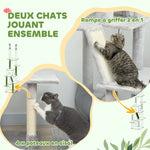 Arbre à chat du sol au plafond griffoir pour chat hauteur réglable 225-255 cm 6 niveaux avec niche hamac gris clair