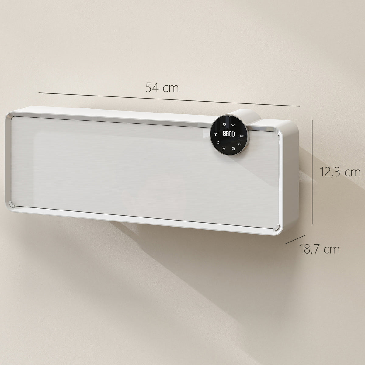 Chauffage mural en céramique 1000/2000W, radiateur électrique, ventilateur, thermostat, minuterie, 54x18,7x12,3cm, blanc