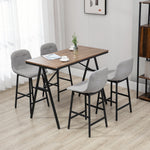 Bartafelset met krukken, statafel voor eetkamer met 4 gestoffeerde stoelen, stalen poten, 120x60x91 cm, grijs