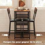 Conjunto de mesa de bar con 2 taburetes, mesa alta de cocina y 2 sillas de bar acolchadas de PU, marrón rústico