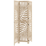 Paravent interieur en bois 3 panneaux 120 x 170 cm, pliable et portable, motif de feuille, design amovible, bois naturel