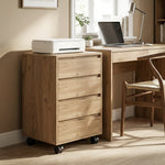 Caisson de bureau rangement bureau sur roulettes 4 tiroirs coulissants en bois aspect bois marron