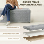 Banc de rangement, bout de lit, repose-pieds rembourré en lin avec assise large, 122 x 48 x 44 cm, gris clair