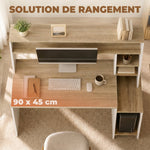 Bureau Informatique, 114 x 45 x 138 cm, Bureau avec Rangement, Étagères Ouvertes et Support UC, Blanc et Bois Naturel