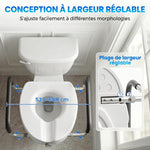 Rehausseur de siège de toilettes avec poignées, largeur réglable, accoudoirs rembourrés, blanc