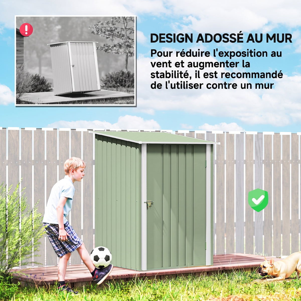 Abri de Jardin en Métal 1m², Tôle Ondulée, Toit Incliné, Porte Verrouillable, 100x103x160cm, Vert Clair