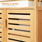 Buffet meuble de rangement 3 portes ajourées et étagères en bambou 100 x 35 x 82 cm naturel