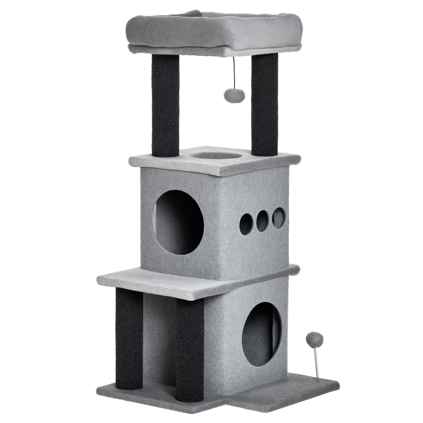 Arbre à chats design cosy chic multi-équipements centre d'activités niches plateformes lit jeu boule feutres amovibles lavables panneaux de particules peluche courte 48 x 48 x 100 cm gris