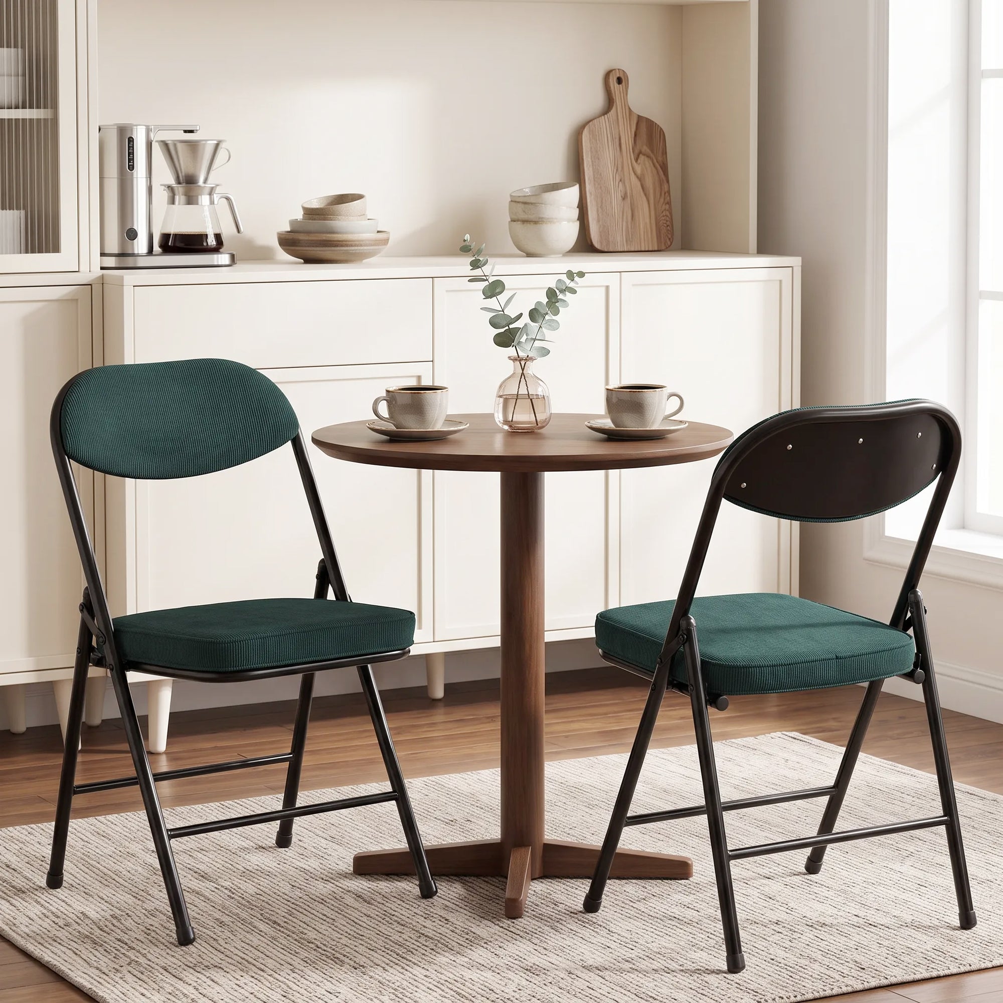 Lote de 2 sillas plegables, sillas de comedor portátiles con asientos y respaldos acolchados de terciopelo de canalé azul