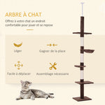 Arbre chat du sol au plafond poteau à griffer L40 x l 34 x H 230-260 cm 5 niveaux d'activités marron