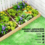 Carré Potager de jardin en Bois massif, Jardinière Surélevé avec séparateur, 235 x 121 x 26 cm, effet Bois Naturel