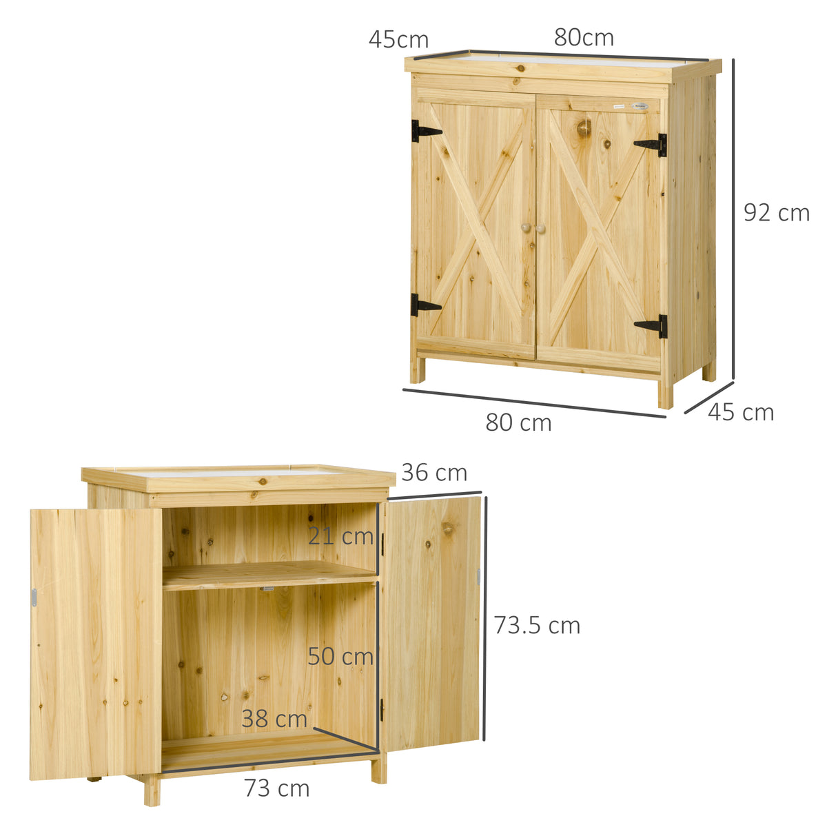 Armoire de jardin armoire de rangement de jardin plateau en métal galvanisé en bois massif 80 x 45 x 92 cm bois naturel