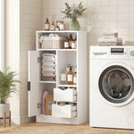 Mobiletto da bagno, mobile contenitore stretto con 2 cassetti, scomparti a giorno, 50x25x100cm, bianco