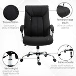 Fauteuil de bureau, chaise de bureau ergonomique, hauteur réglable, dossier haut, fonction de bascule, 65x78x118cm, noir