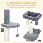 Arbre à chats avec griffoirs grattoirs sisal naturel centre d'activités niche plateformes 2 jouets suspendus gris