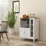Meuble armoire micro-ondes pour cuisine avec 1 niche, 3 portes passe-câbles 80 x 35 x 97 cm blanc et aspect bois