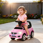 Porteur enfants voiture, véhicule à pousser avec coffre à jouets, klaxon, phares et musique, 63,5 x 28 x 36 cm, rose