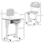 Bureau et chaise pour enfant lot de 2 avec support de lecture casier crochet et porte stylo 60 x 45x 90-102 cm gris