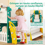 Toboggan pour enfant 7 en 1 avec panier de basket, télescope, rangement, tunnel, escalade, tableau de dessin, jaune