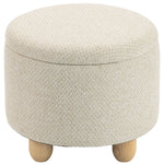 Ronde opbergpoef van jute, voetenbankje met deksel, poten van rubberwood, beige