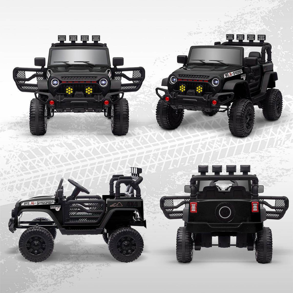Voiture électrique enfants UTV avec télécommande 2,4G, 2 moteurs 12 V, musique, klaxon, lumières LED, 100x63x65cm, noir