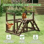 Aire de jeux en bois, Perchoir en bois pour poule, avec balançoire, échelle, plateformes, 82 x 60 x 55 cm, marron