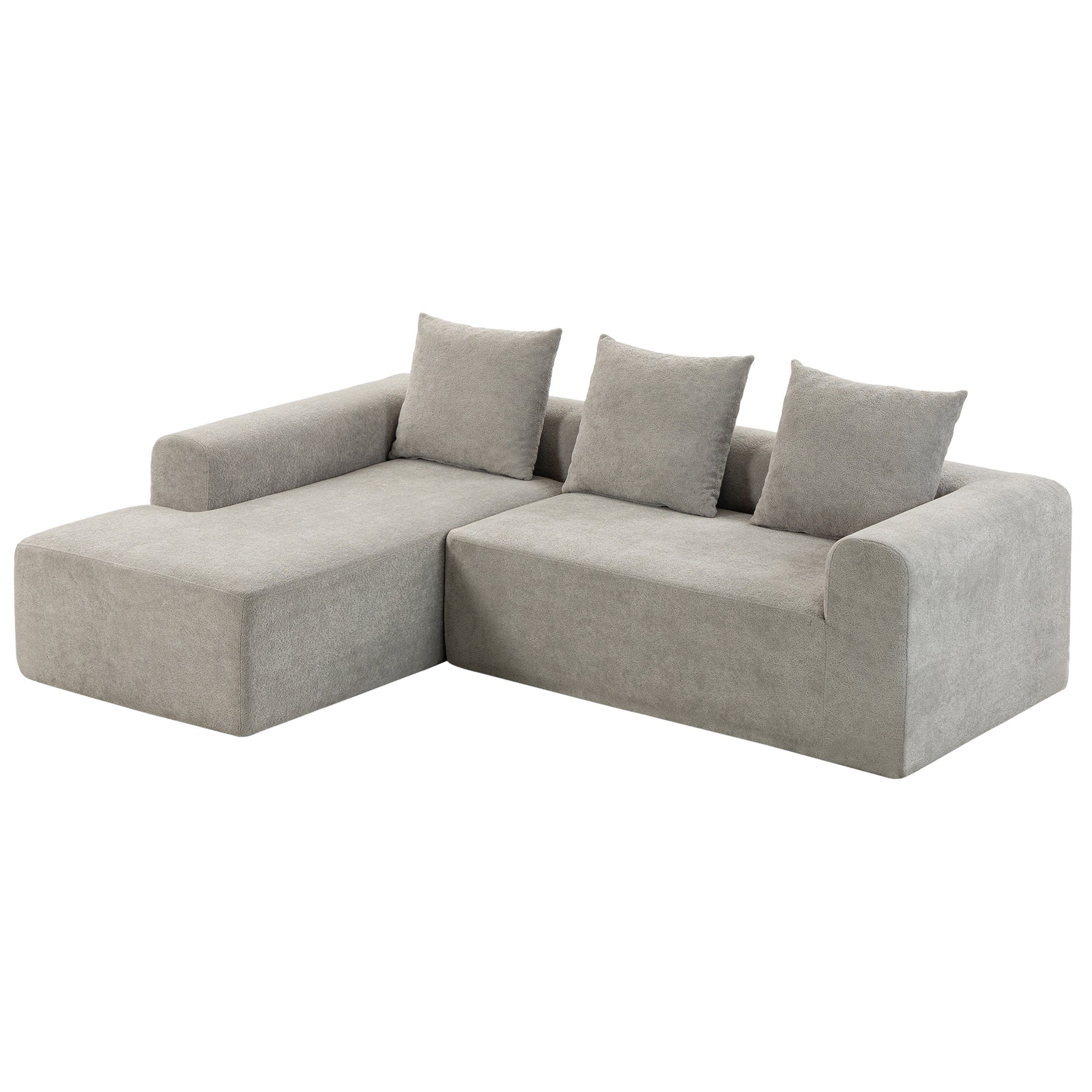 Canapé d'Angle en Chenille, Canapé 3 Places en L 242 cm avec Méridienne, Assise Profonde, Accoudoirs Larges, Gris Clair