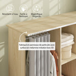 Armoire penderie Meuble de Rangement Mobile 6 roulettes 120L x 40l x 128H cm en bois naturel