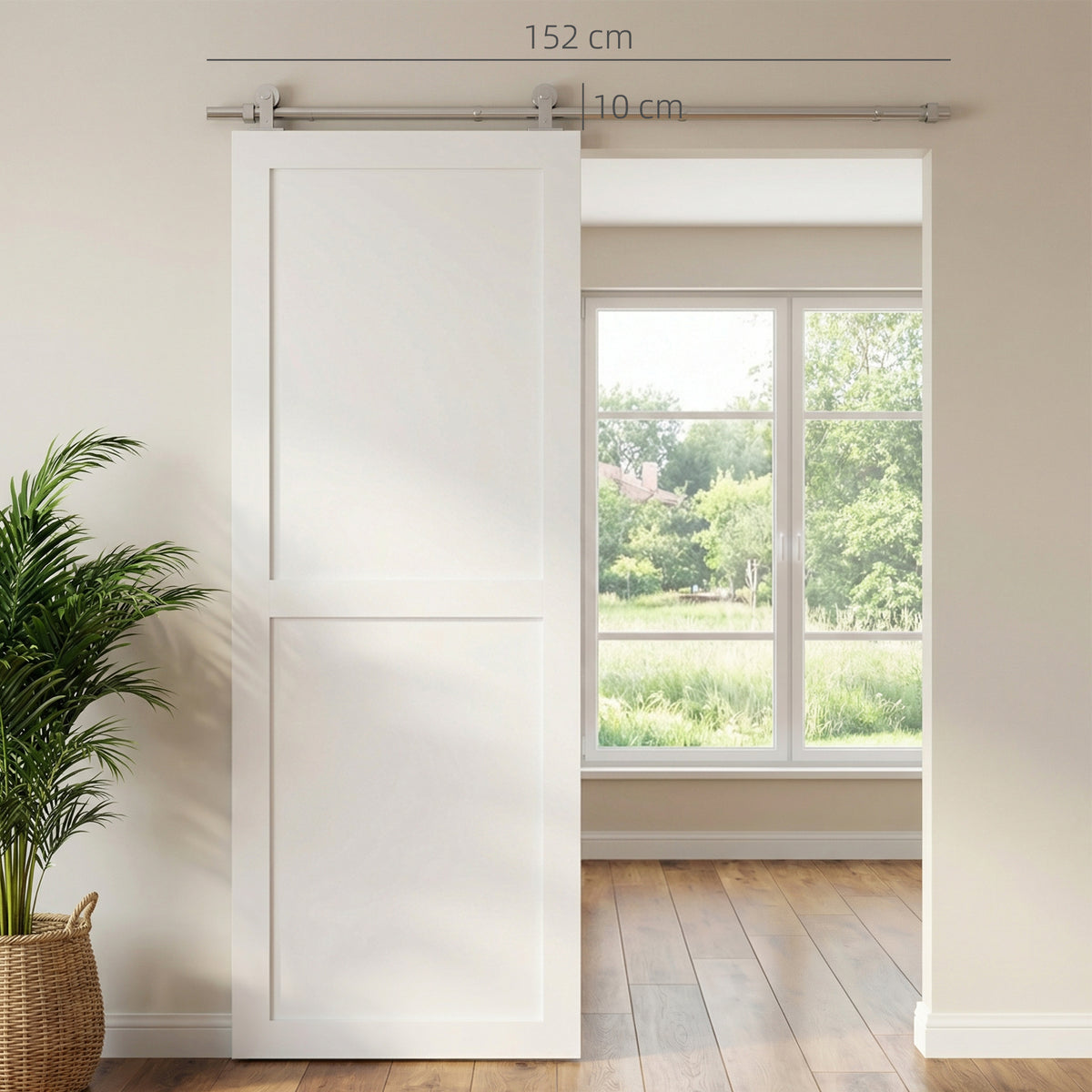 152CM Quincaillerie porte coulissante de grange, rail porte coulissante de 76 cm de large, épaisseur 30 mm, argenté