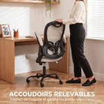 Chaise Bureau Ergonomique, Fauteuil de Bureau Maille, Accoudoirs Relevables, Hauteur Réglable, Fonction Bascule, Beige