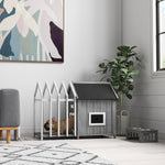 Niche pour chien extérieur en bois maison chien extérieur avec terrasse, porte à lamelles, 106 x 62,5 x 80,5 cm, gris