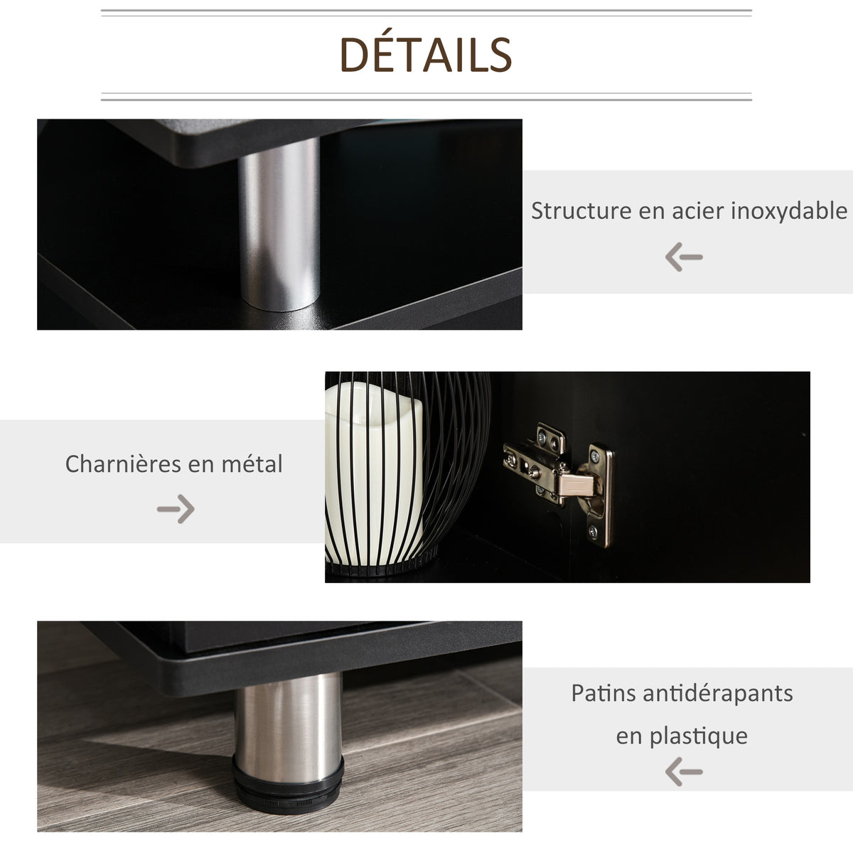 Meuble TV meuble télé bois banc TV pour téléviseur jusqu'à 55 pouces avec grand plateau, placards à portes et