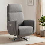 Fauteuil Relax Électrique Pivotant 360°, Fauteuil Inclinable avec Appui-Tête Réglable, Ports USB, Tissu en Lin, Gris