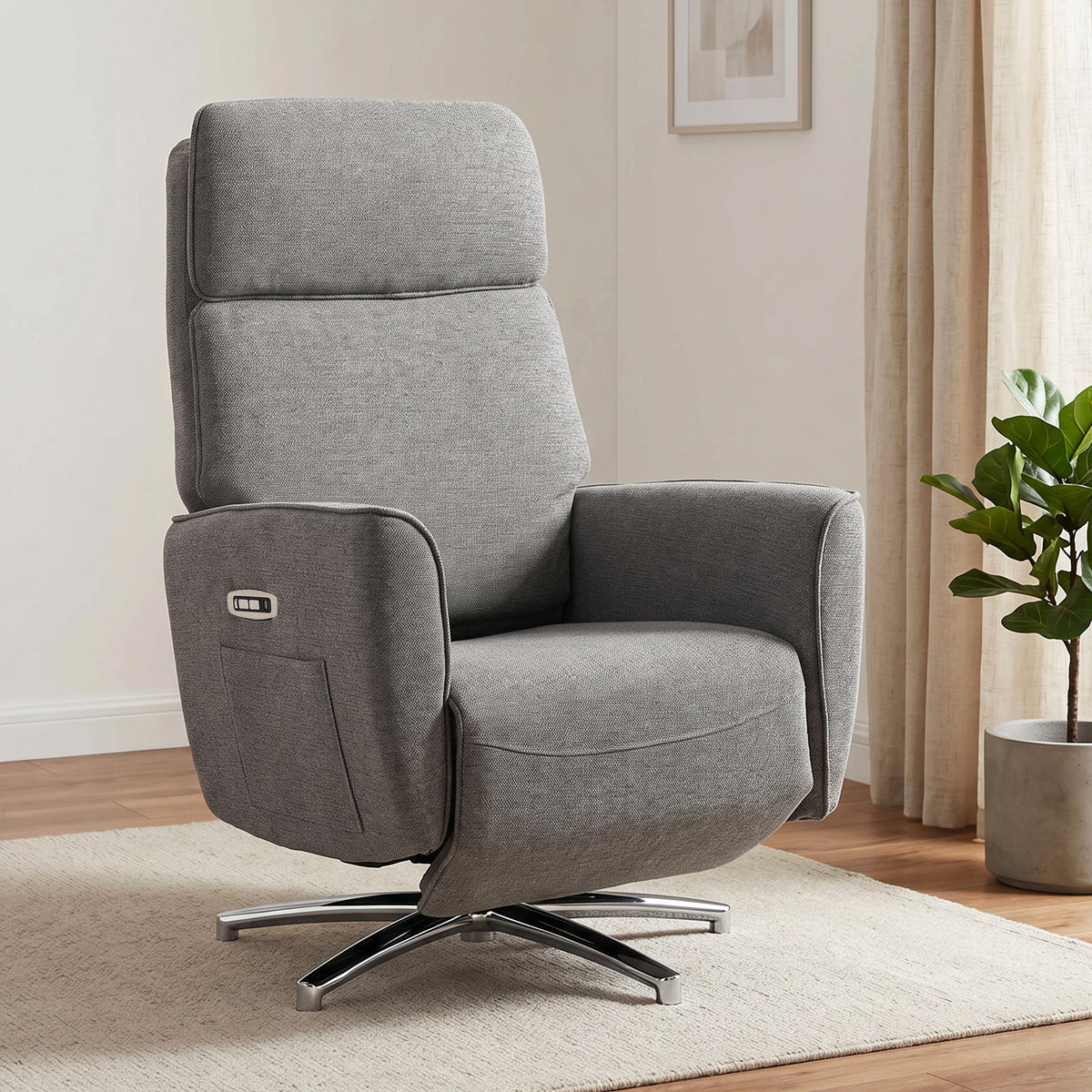 Fauteuil Relax Électrique Pivotant 360°, Fauteuil Inclinable avec Appui-Tête Réglable, Ports USB, Tissu en Lin, Gris