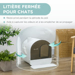 Maison de toilette pour chat avec tiroir amovible, bac à litière fermé avec tapis anti-trace, pelle, filtre anti-odeur et porte battante, nettoyage facile, 43 x 44 x 47 cm, blanc