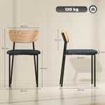 Set de 2 sillas de comedor con patas de acero, respaldo curvado y asiento acolchado, gris y efecto madera natural