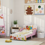 Lit Enfant 70x140 cm motif animal 140 x 70 cm avec sommier à lattes en bois design bas sécurisé rose