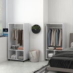 Set di 2 appendiabiti salvaspazio mobili con rotelle, 2 vani + ampio spazio appendiabiti in legno bianco