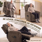 Electric Lift Chair Massage and Heat Electric Recliner Chair Velvet USB Port Reclining Backrest Brown