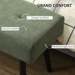 Banco banqueta a pie de cama tapizado en pana con patas de acero negro, carga de 220 kg, 100 x 36 x 45 cm, verde